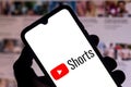 September 21, 2020, Brazil. In this photo illustration a YouTube Shorts logo is seen displayed on a smartphone Royalty Free Stock Photo