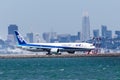 September 1, 2019 Burlingame / CA / USA - ANA All Nippon Airways aircraft preparing for takeoff at San Francisco International