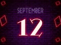 September 12, calendar of September, bricks background with empty space for text