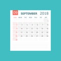 September 2018 calendar. Calendar planner design template. Week Royalty Free Stock Photo