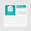 September 2018 calendar. Calendar planner design template. Week Royalty Free Stock Photo