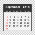 September 2018 calendar. Calendar planner design template. Week Royalty Free Stock Photo