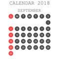 September 2018 calendar. Calendar planner design template. Week Royalty Free Stock Photo