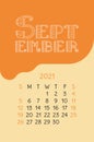 September calendar 2021. Colorful calender. Vector hand drawn design. Doodle English lettering collection.  Hearts and lines Royalty Free Stock Photo