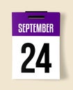 24 September Calendar Date, a Realistic calendar sheet hanging on a wall Royalty Free Stock Photo
