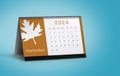 September 2024 Calendar with Fall Leaf Icon Isolated on blue background with space for copy