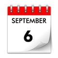 September 6 - Calendar Icon. Vector illustration of one day of month.