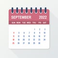 September 2022 Calendar Leaf. Calendar 2022 in flat style. Vector illustration. Royalty Free Stock Photo