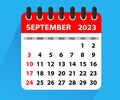 September 2023 Calendar Leaf. Calendar 2023 in flat style. September 2023 Calendar