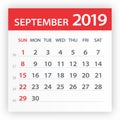 September 2019 Calendar Leaf - Vector Illustration