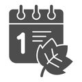 September calendar solid icon, day of knowledge concept, Calendar and tree leaf sign on white background, Back to school Royalty Free Stock Photo