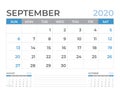 September 2020 Calendar Template, Desk Calendar Layout  Size 8 X 6 Inch, Planner Design, Week Starts On Sunday, Stationery Design