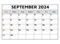 September 2024 calendar. Vector illustration