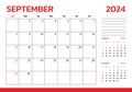 September 2024 Calendar. Week start on Sunday. Desk calendar 2024 design, simple and clean design, Wall calendar for print,