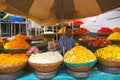 September 20, 2023, Colorful garlands flower selling in the market stalls in Pune during Ganesh Festival, India, Festivals in