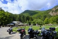 Shelter in the mountains with tourists. National park Appennino Tosco-Emiliano, Lagdei, Emilia-Romagna