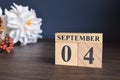 September 04, Date cover design with calendar cube.