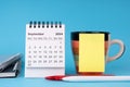 September 2024 Desk Calendar and Adhesive Note