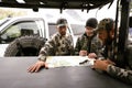 SEPTEMBER 16 2018 - DUBOIS, WY: Adult male hunters gather around