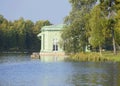 September evening at White lake at the pavilion of Venus. Gatchina Palace Park Royalty Free Stock Photo