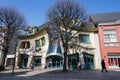 Gdansk Poland. unusual red building Krzywy Domek dancing on the shopping street in Sopot