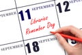 September 11. Hand writing text Libraries Remember Day on calendar date. Save the date. Royalty Free Stock Photo