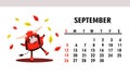 September 2021. Horizontal calendar with bulls or oxen. Ox character