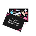 9 September - International beauty day. Beauty box cosmetics service illustration.