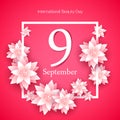 9 September - International beauty day. Paper flowers frame.