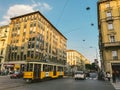 September 25, 2019 Italy. Milan. The yellow retro old tram of Milan in mint condition, still operates. Famous vintage