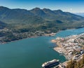 September 14, 2018 - Juneau, Alaska: Aerial view of cruise ship in port. Royalty Free Stock Photo