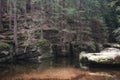 September in Karkonosze, rocky bank of a mountain river Royalty Free Stock Photo