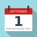 1 September. Knowledge day. Vector flat daily calendar icon. Date and time, month. Holiday. Modern s Royalty Free Stock Photo