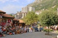 September 22 2023 - Kruja, Albania: People are walking on a pedestrian street in center the village Royalty Free Stock Photo