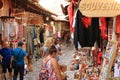 September 22 2023 - Kruja, Albania: People are walking on a pedestrian street in center the village Royalty Free Stock Photo