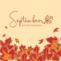 September lets start fall season vector design illustration