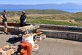 September 11 2023 - Lin, Lake Ohrid, Albania: albanian street vendor selling fruits and nuts