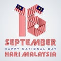 September 16, Malaysia National Day congratulatory design with Malaysian flag elements. Vector illustration