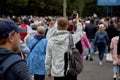 September 27, 2020 Minsk Belarus A man takes a video on his phone during a demonstration