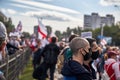 September 13 2020 Minsk Belarus Peaceful demonstration when participants with national flags of Belarus Royalty Free Stock Photo