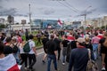 September 13 2020 Minsk Belarus Peaceful demonstration when participants with national flags walk down the street Royalty Free Stock Photo