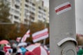 September 27, 2020 Minsk Belarus A small opposition sticker stuck to a pole