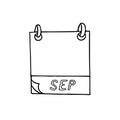 September month calendar page hand drawn in doodle style. simple scandinavian liner. planning, business, date, day Royalty Free Stock Photo
