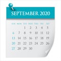 September 2020 monthly calendar vector illustration