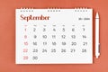 September 2024 Monthly desk calendar for 2024 year and pen