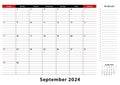 September 2024 Monthly Desk Pad Calendar week starts from sunday, size A3