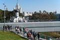 September 2017, Moscow, Russia. People walk in the Park in Zaryadye, near the Kremlin Royalty Free Stock Photo