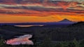 September 1, 2016, Mt Redoubt Volcano at Skilak Lake, spectacular sunset with extinct volcano in view, Alaska, the Aleutian Mounta Royalty Free Stock Photo