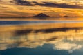 September 1, 2016, Mt Redoubt Volcano at Skilak Lake, spectacular sunset with extinct volcano in view, Alaska, the Aleutian Mounta Royalty Free Stock Photo