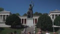 September 25, 2023. Munich. Germany. Statue at Theresienwiese. Bavaria Statue. Local Landmarks. A crowd of people at